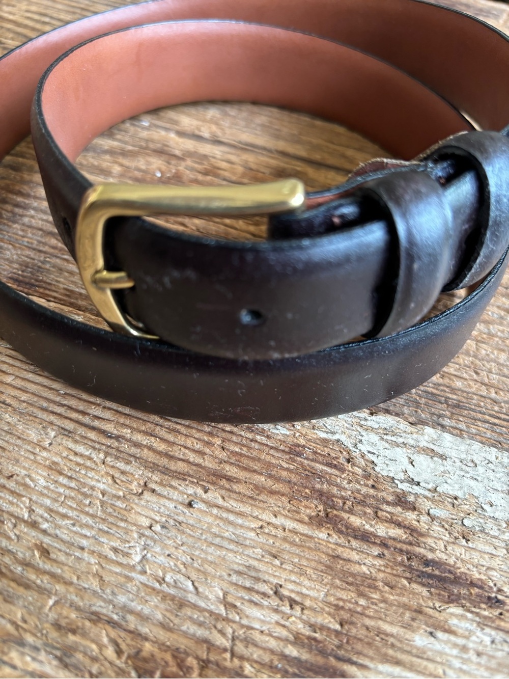 Classic Men's Brown Leather Belt with Brass Buckle